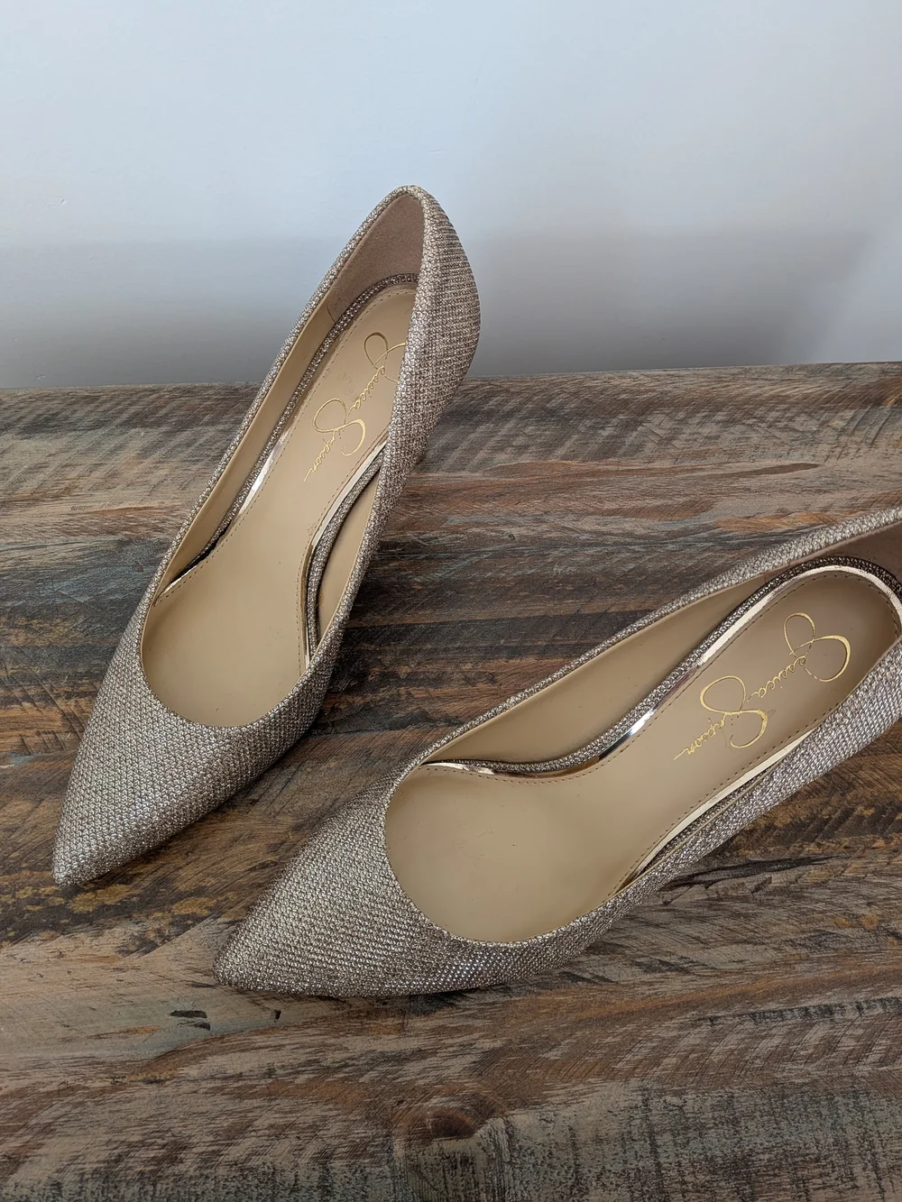 Jessica Simpson Glitter Pointed-Toe Pumps - Champagne